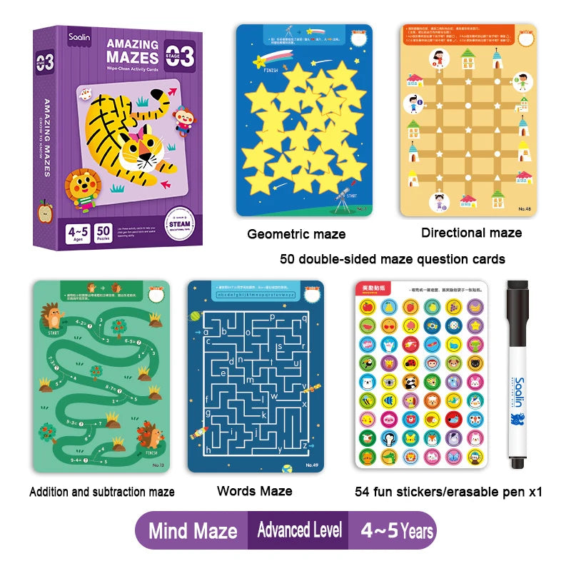 Wipe Clean Maze Activity Card Set for Kids