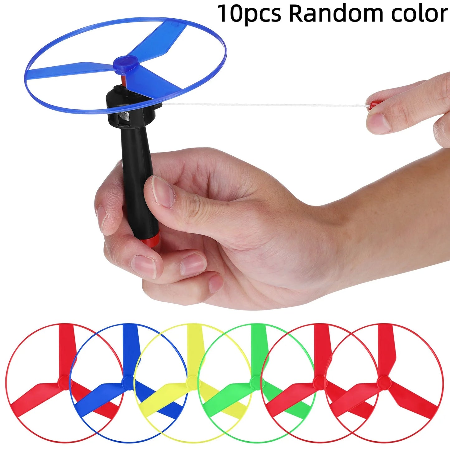 10 Piece Pull String Flying Propeller Toy Set