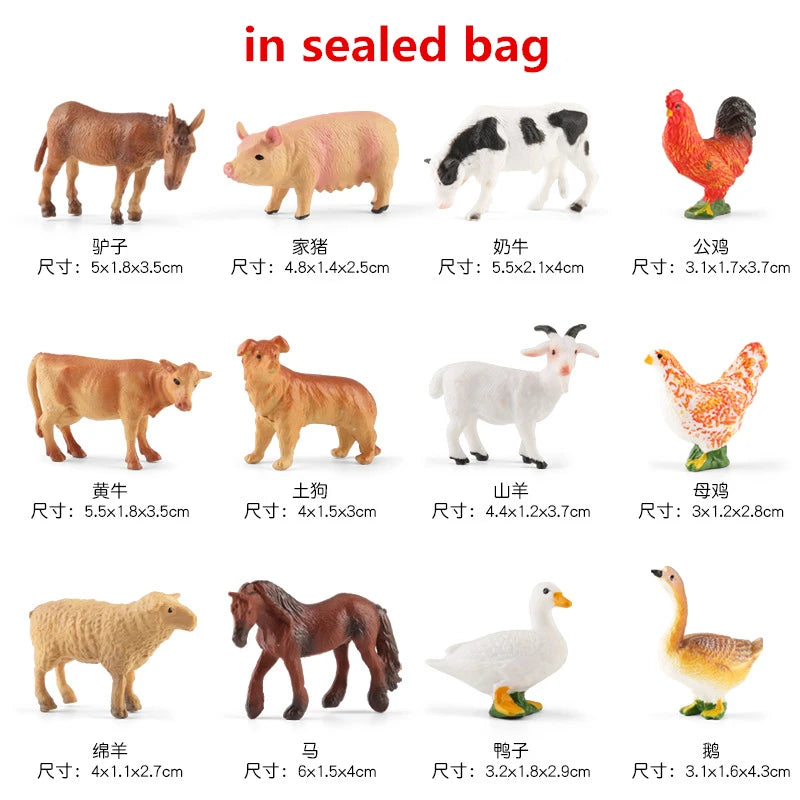 12 Piece Farm and Poultry Animal Figure Set