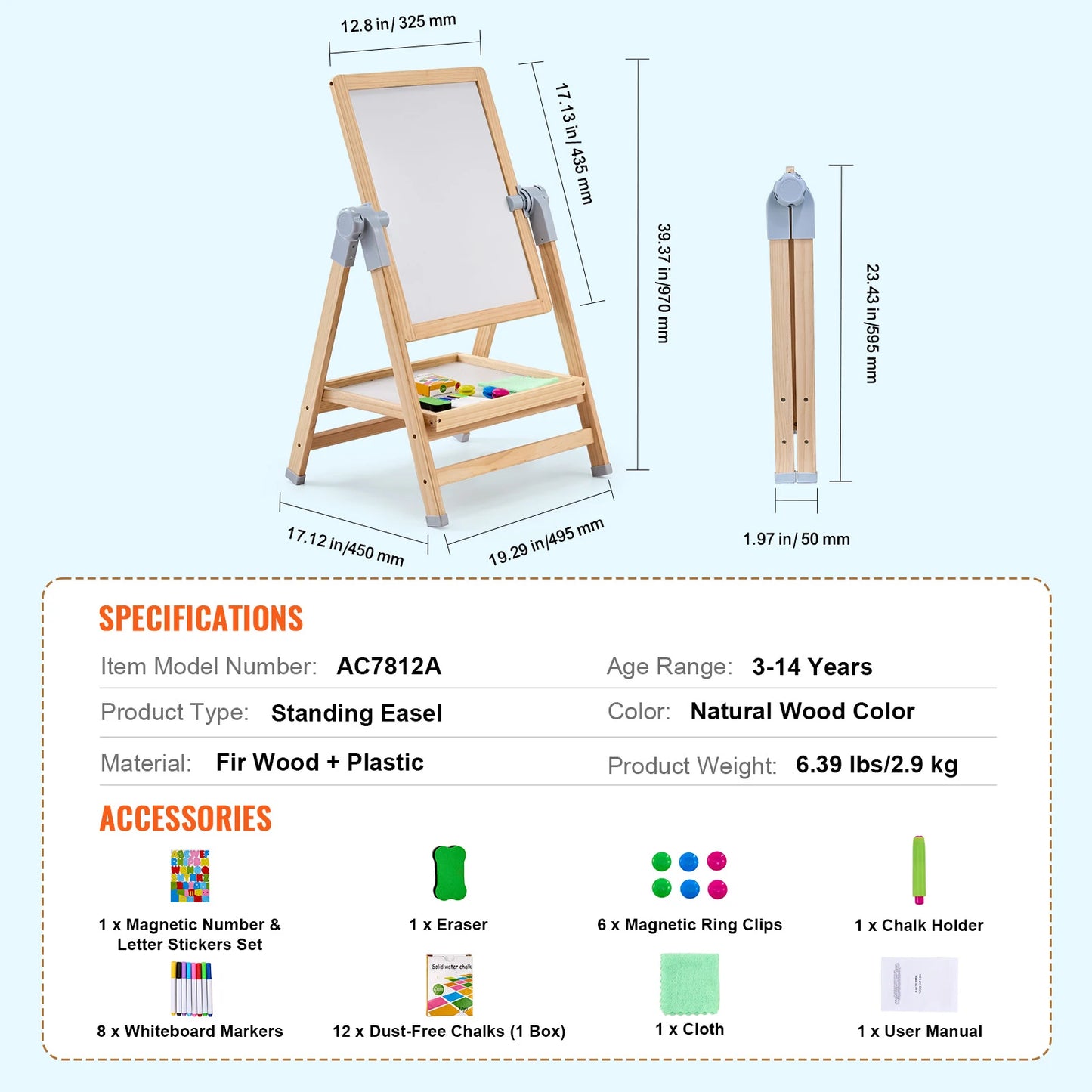 Adjustable Double Sided Art Easel for Kids