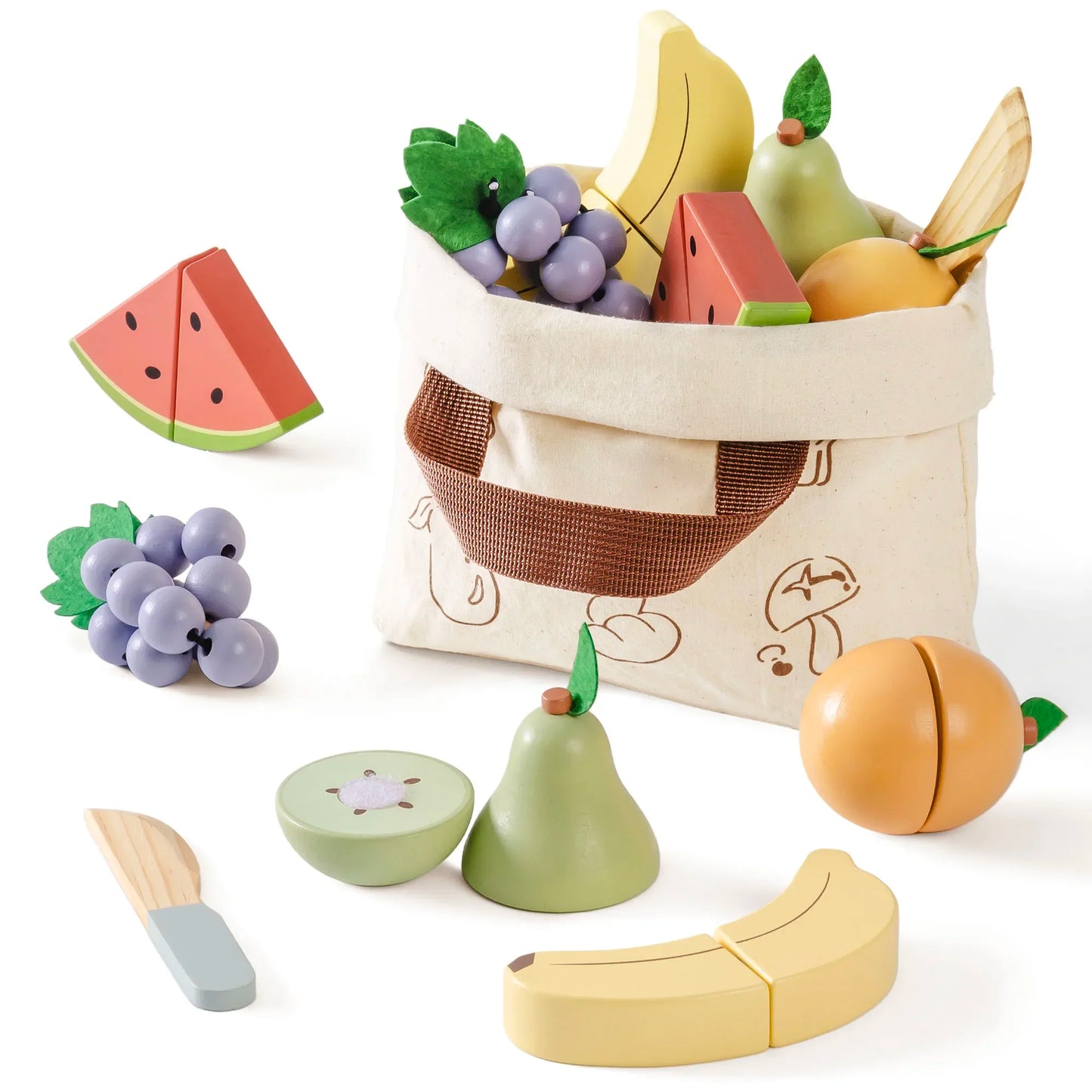 Wooden Pretend Food Cutting Play Set for Kids