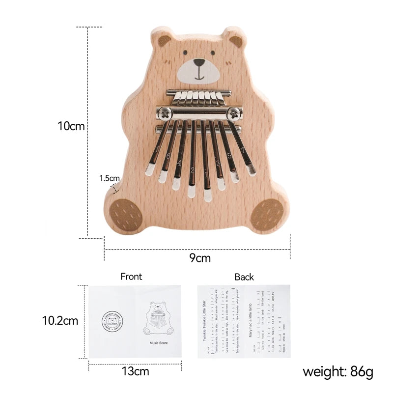 Wooden Bear Thumb Piano Musical Toy for Kids