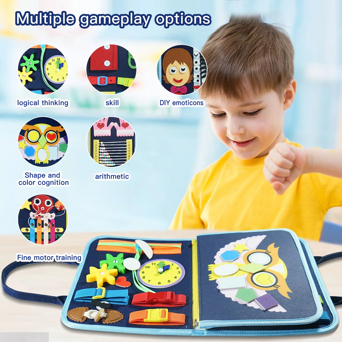 7-in-1 Montessori Busy Board for Kids Ages 3–6