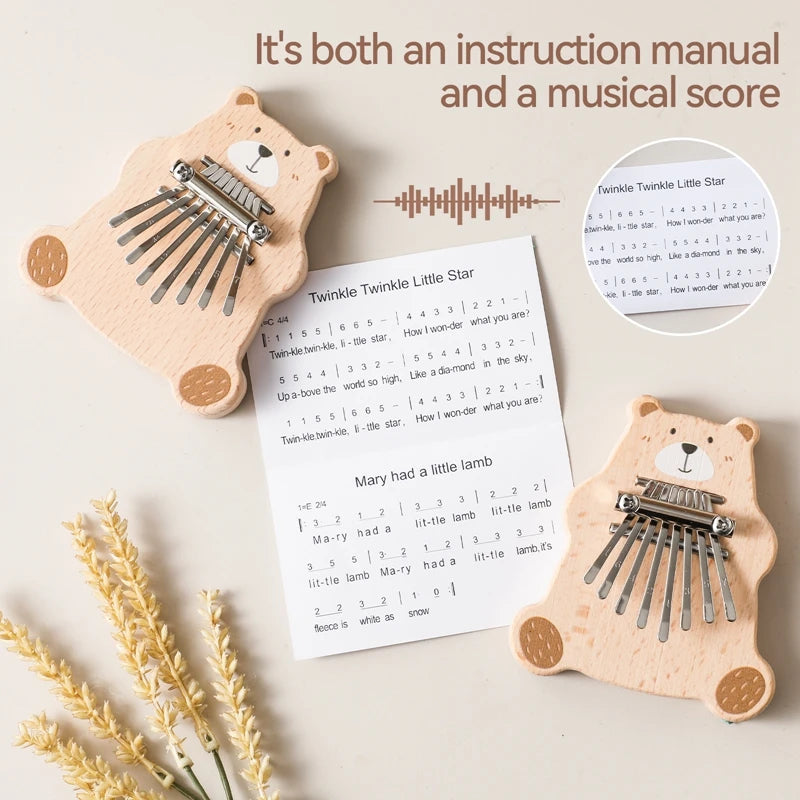 Wooden Bear Thumb Piano Musical Toy for Kids