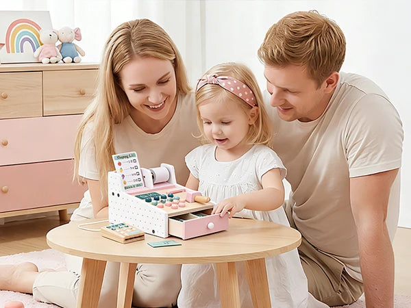 Wooden Cash Register Pretend Play Set for Kids