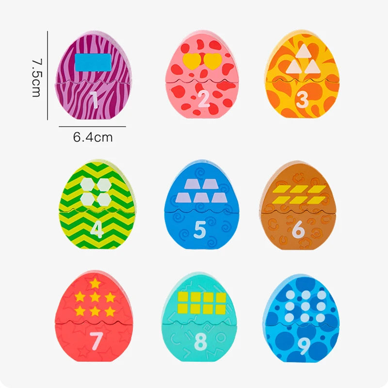 Wooden Dinosaur Egg Number and Color Matching Puzzle