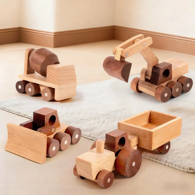 Wooden Construction Vehicle Toy Set for Kids
