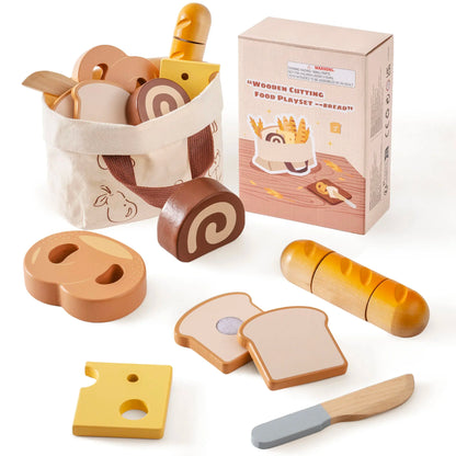 Wooden Pretend Food Cutting Play Set for Kids