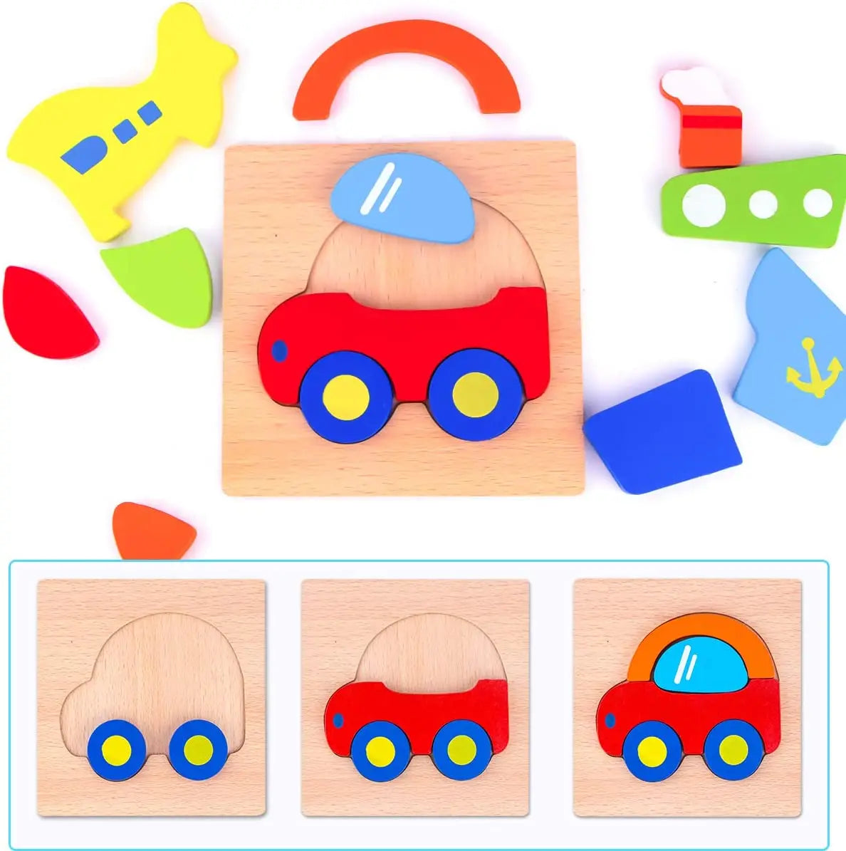 Wooden Animal and Vehicle Chunky Puzzle for Kids
