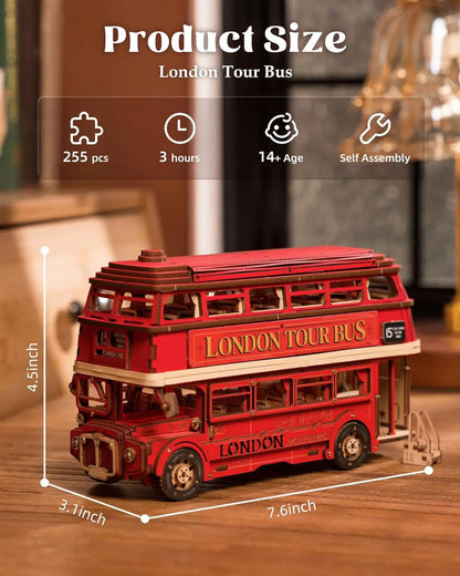 255 Piece Wooden London Bus 3D Model Puzzle