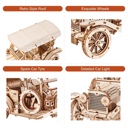 298 Piece Wooden Vintage Car 3D Model Puzzle