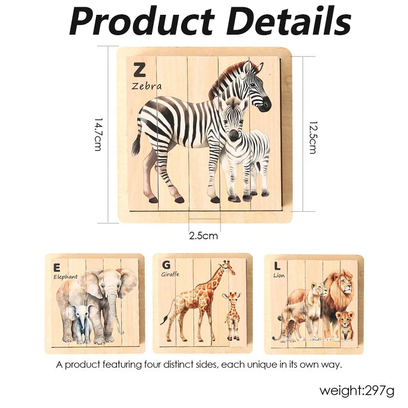 4 in 1 Wooden Safari Animal Puzzle for Kids
