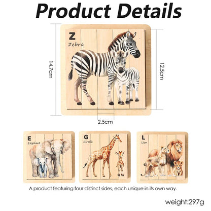 4 in 1 Wooden Safari Animal Puzzle for Kids
