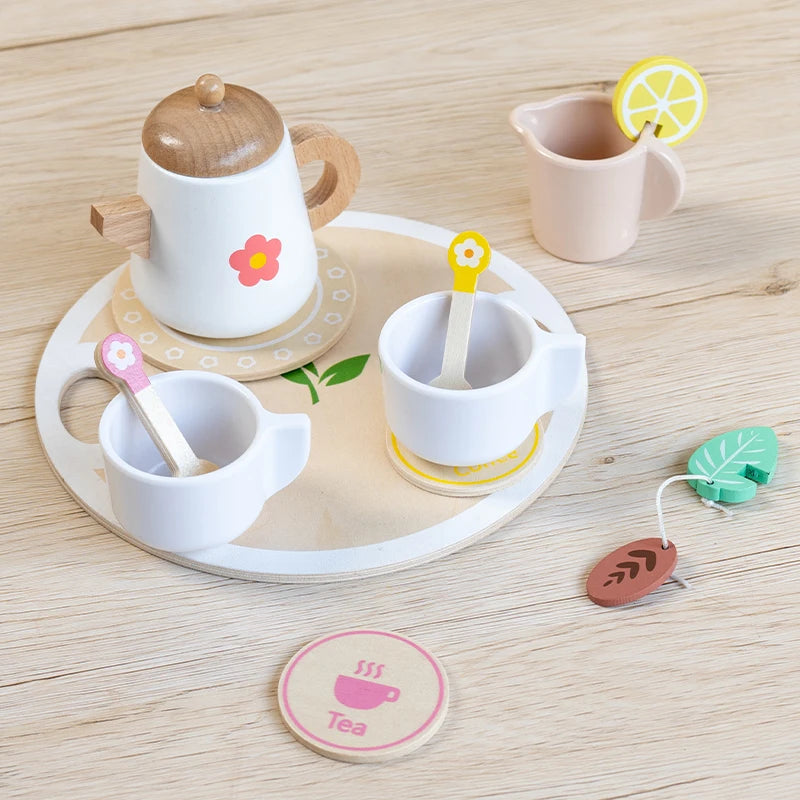 Wooden Pretend-Play Tea Set for Kids Ages 3+