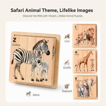 4 in 1 Wooden Safari Animal Puzzle for Kids