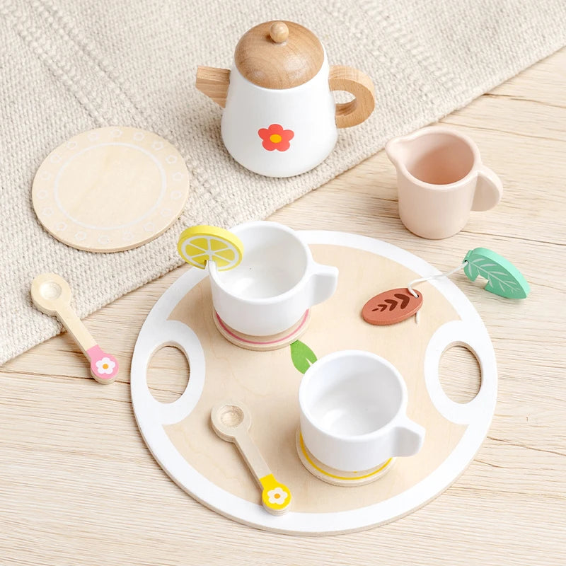 Wooden Pretend-Play Tea Set for Kids Ages 3+