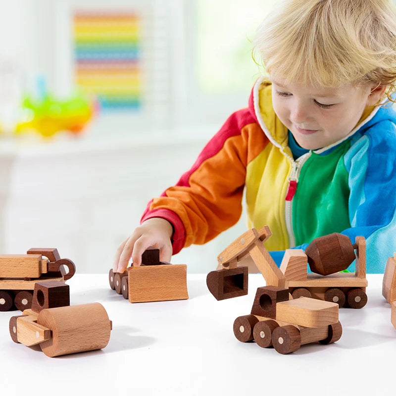 Wooden Construction Vehicle Toy Set for Kids