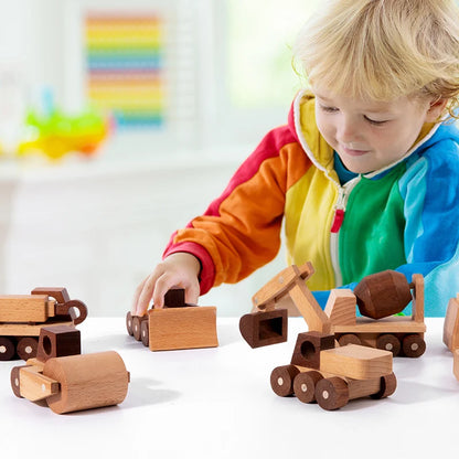 Wooden Construction Vehicle Toy Set for Kids