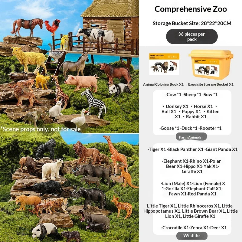 Realistic Farm and Wild Animal Figure Set