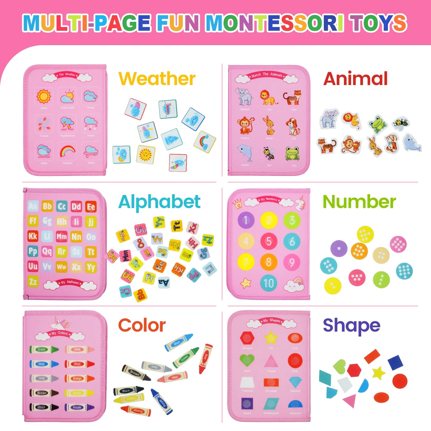Montessori Busy Board Travel Book for Toddlers Ages 3 to 6