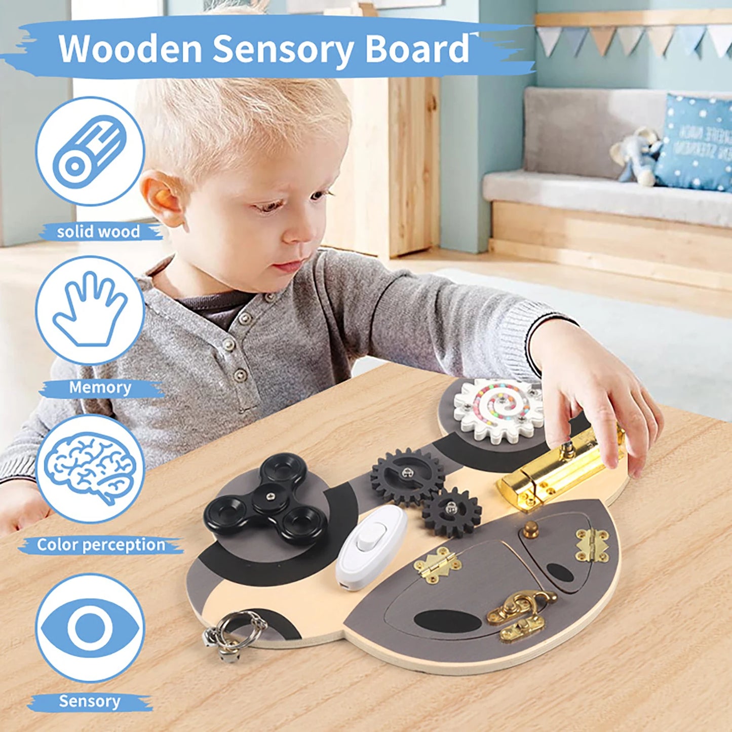 Wooden Steering Wheel Busy Board for Kids Ages 3 to 6