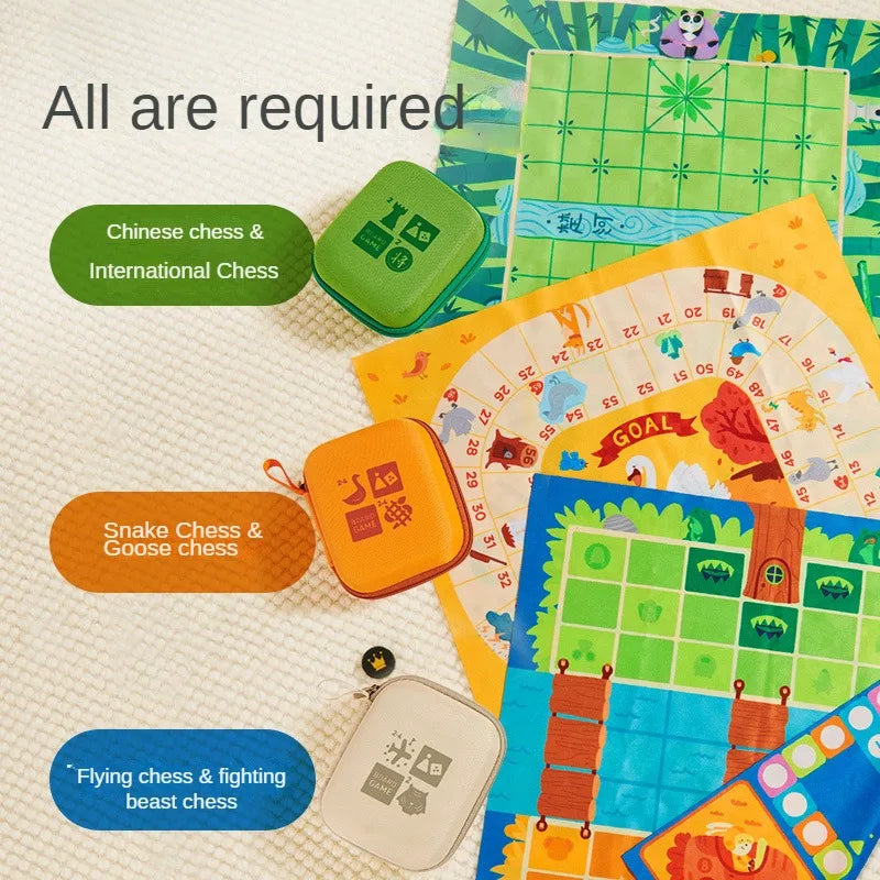 Portable 2-in-1 Animal Board Game Set for Kids