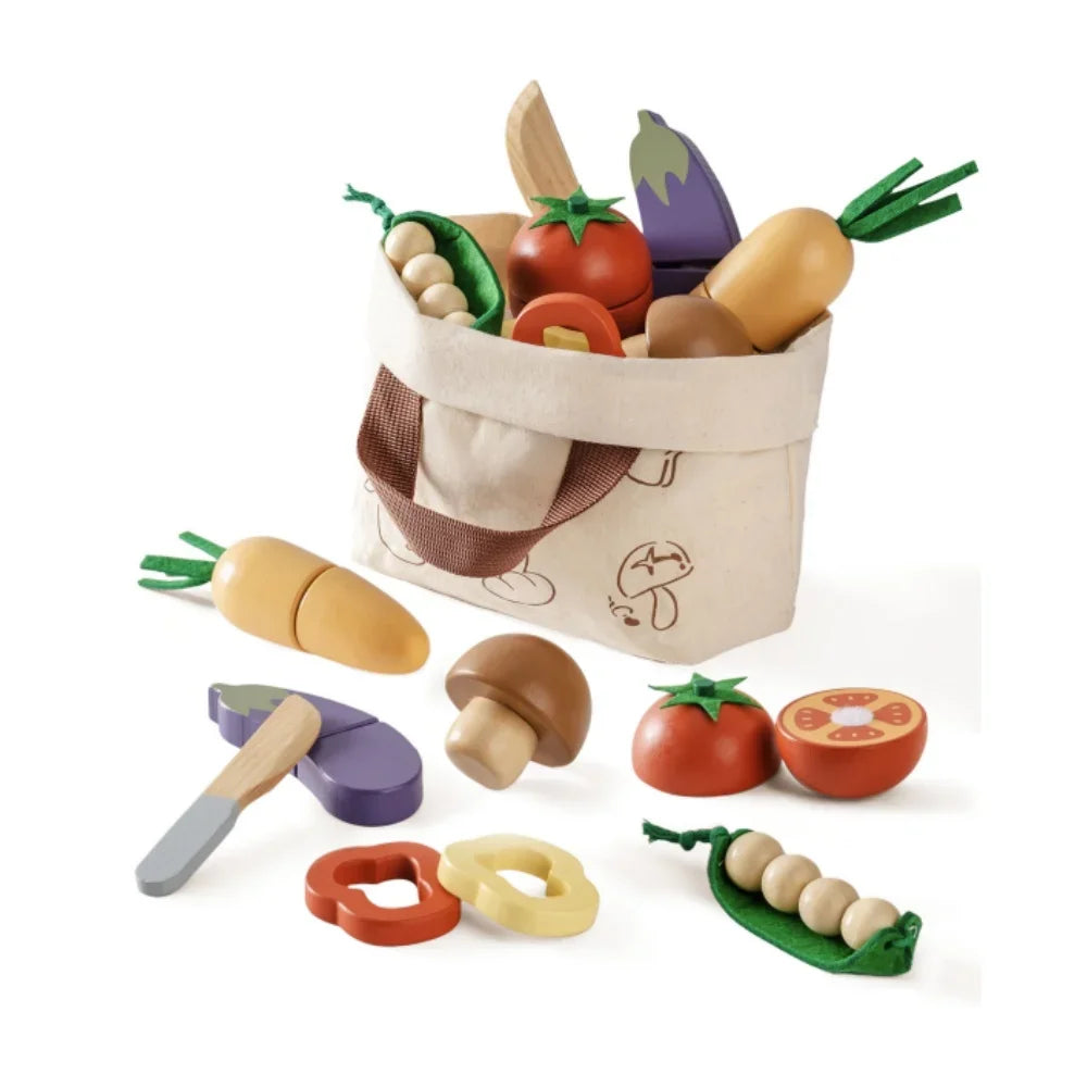 Wooden Pretend Food Cutting Play Set for Kids