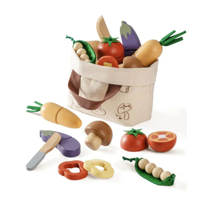 Wooden Pretend Food Cutting Play Set for Kids