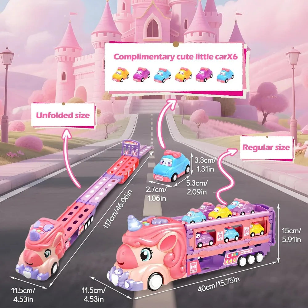 Foldable Car Carrier Race Track Set for Kids