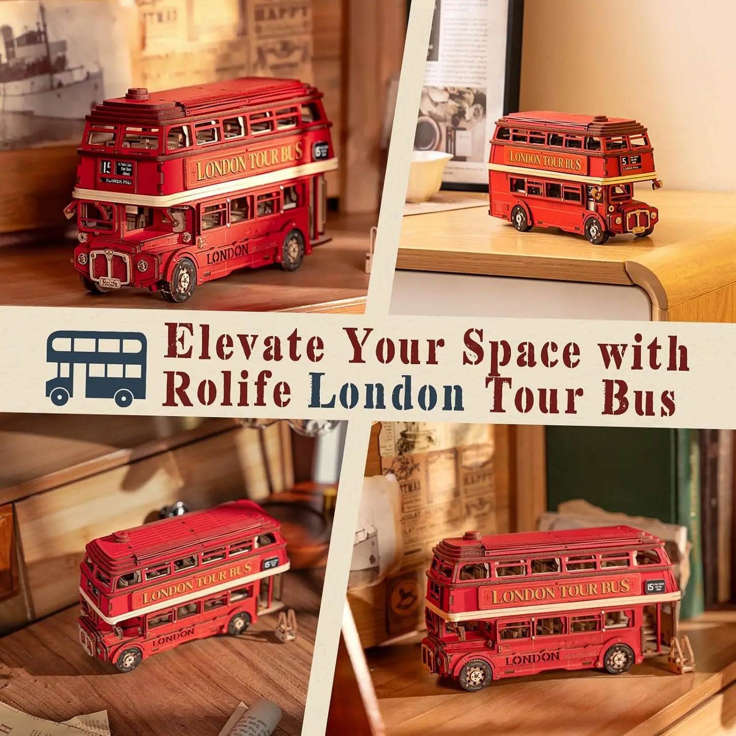 255 Piece Wooden London Bus 3D Model Puzzle