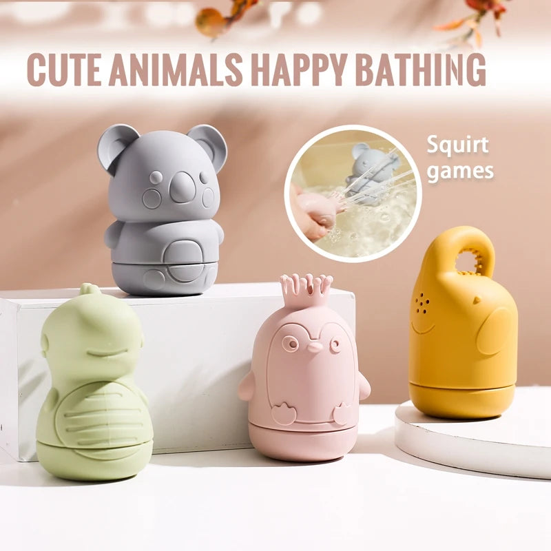 Silicone Animal Water Spraying Bath Toy Set