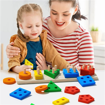 Wooden Shape Sorting and Stacking Toy for Kids