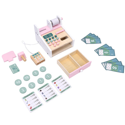 Wooden Cash Register Pretend Play Set for Kids