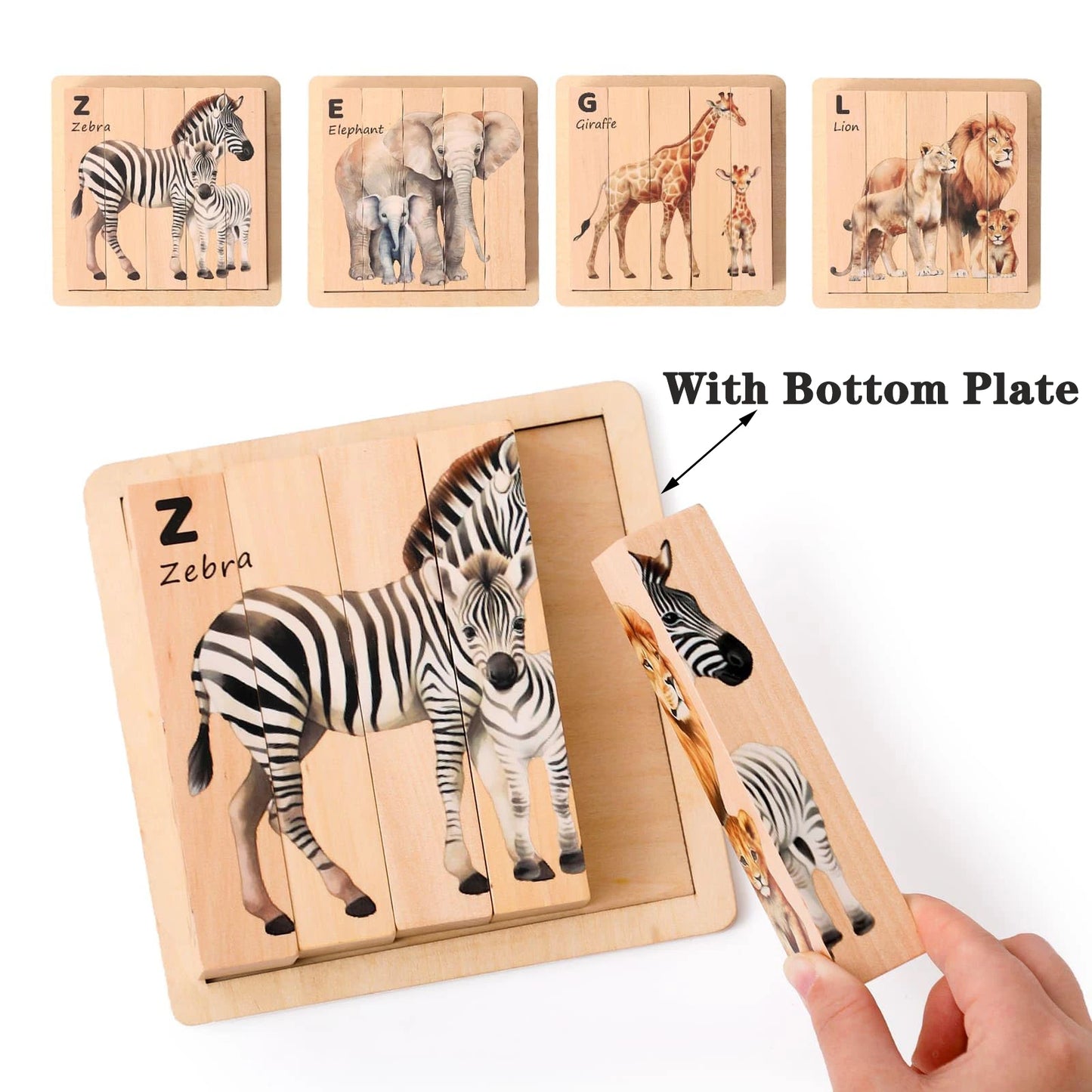 4 in 1 Wooden Safari Animal Puzzle for Kids