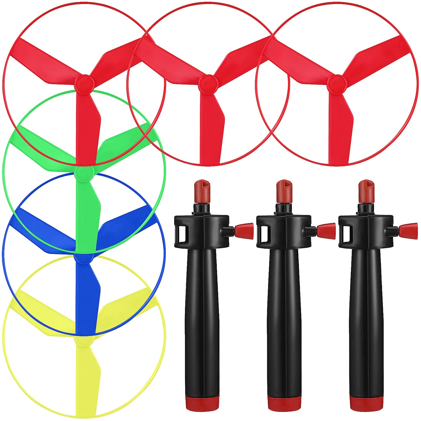 10 Piece Pull String Flying Propeller Toy Set