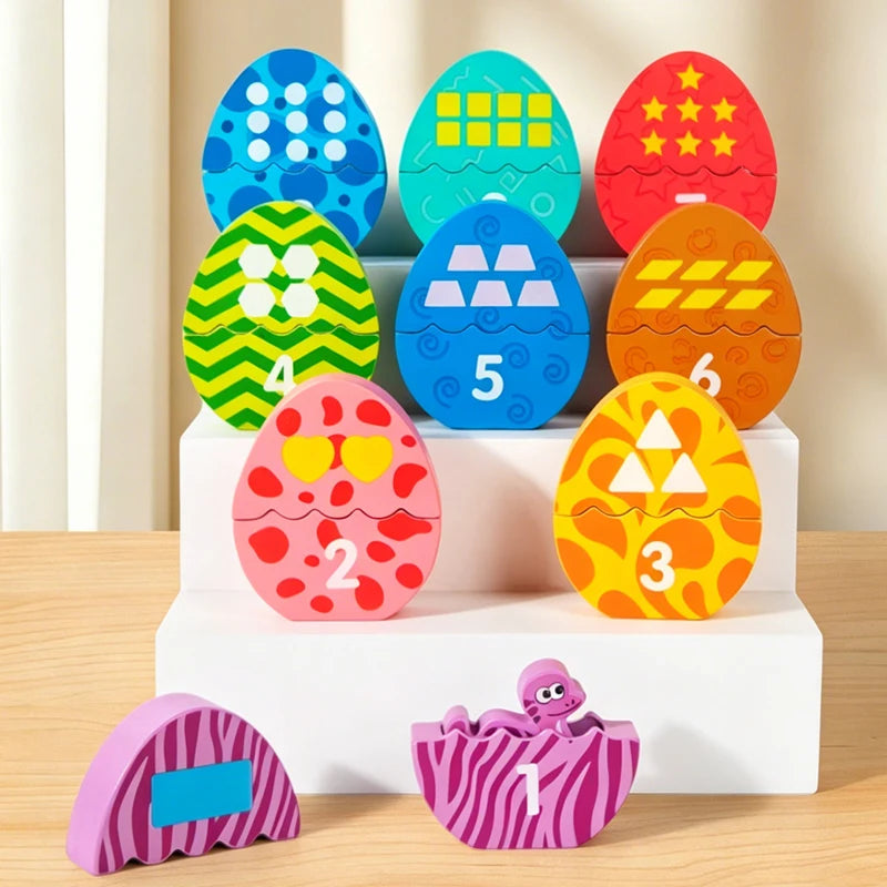 Wooden Dinosaur Egg Number and Color Matching Puzzle
