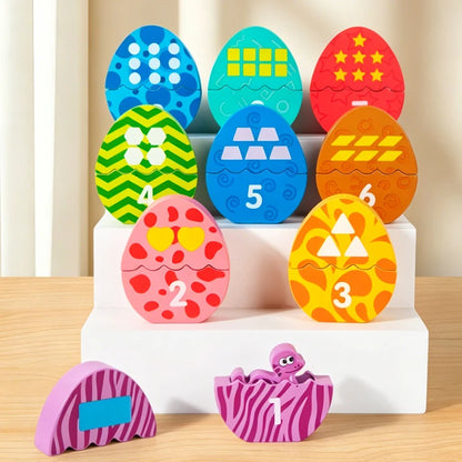 Wooden Dinosaur Egg Number and Color Matching Puzzle