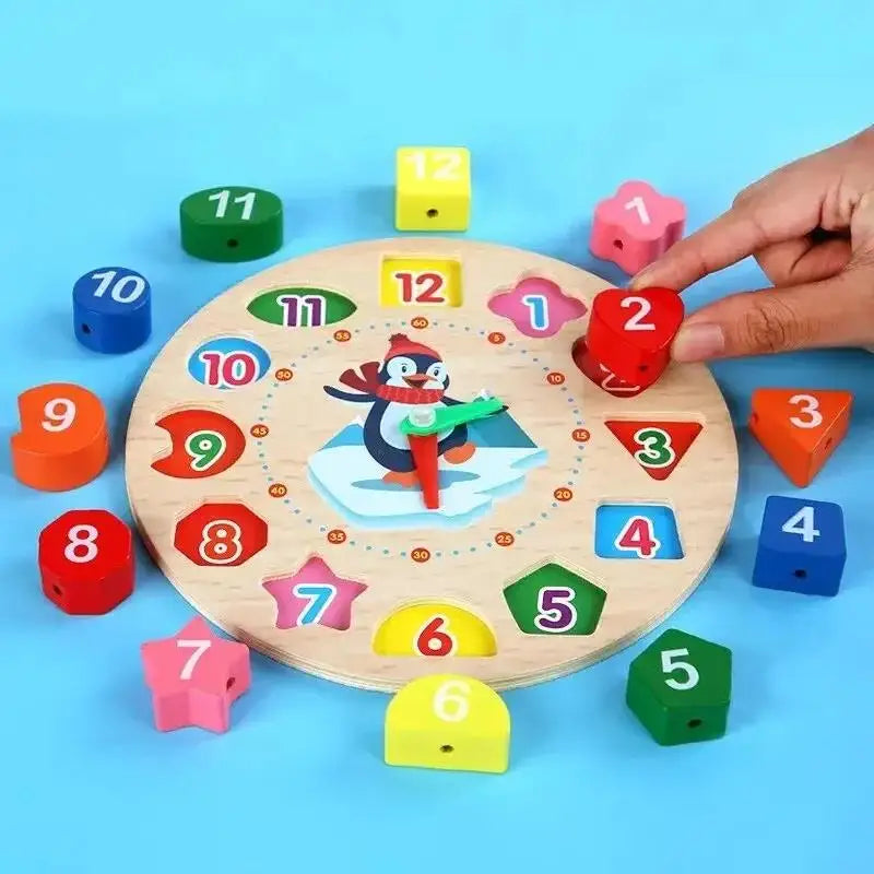 Wooden Number and Time Learning Clock Puzzle for Kids
