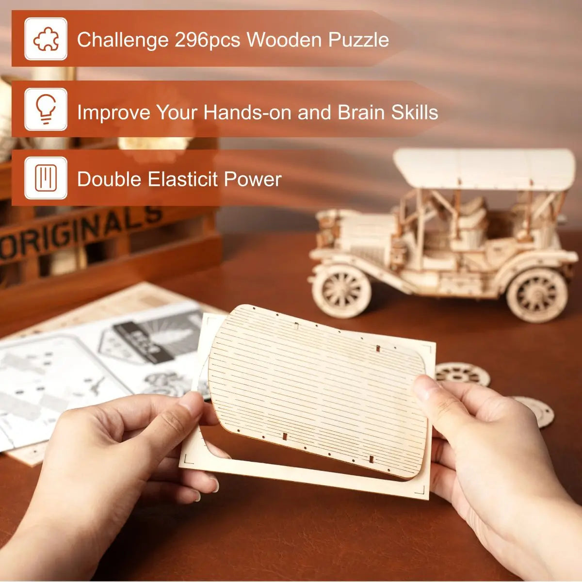 298 Piece Wooden Vintage Car 3D Model Puzzle