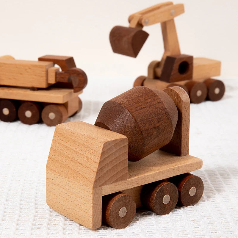 Wooden Construction Vehicle Toy Set for Kids