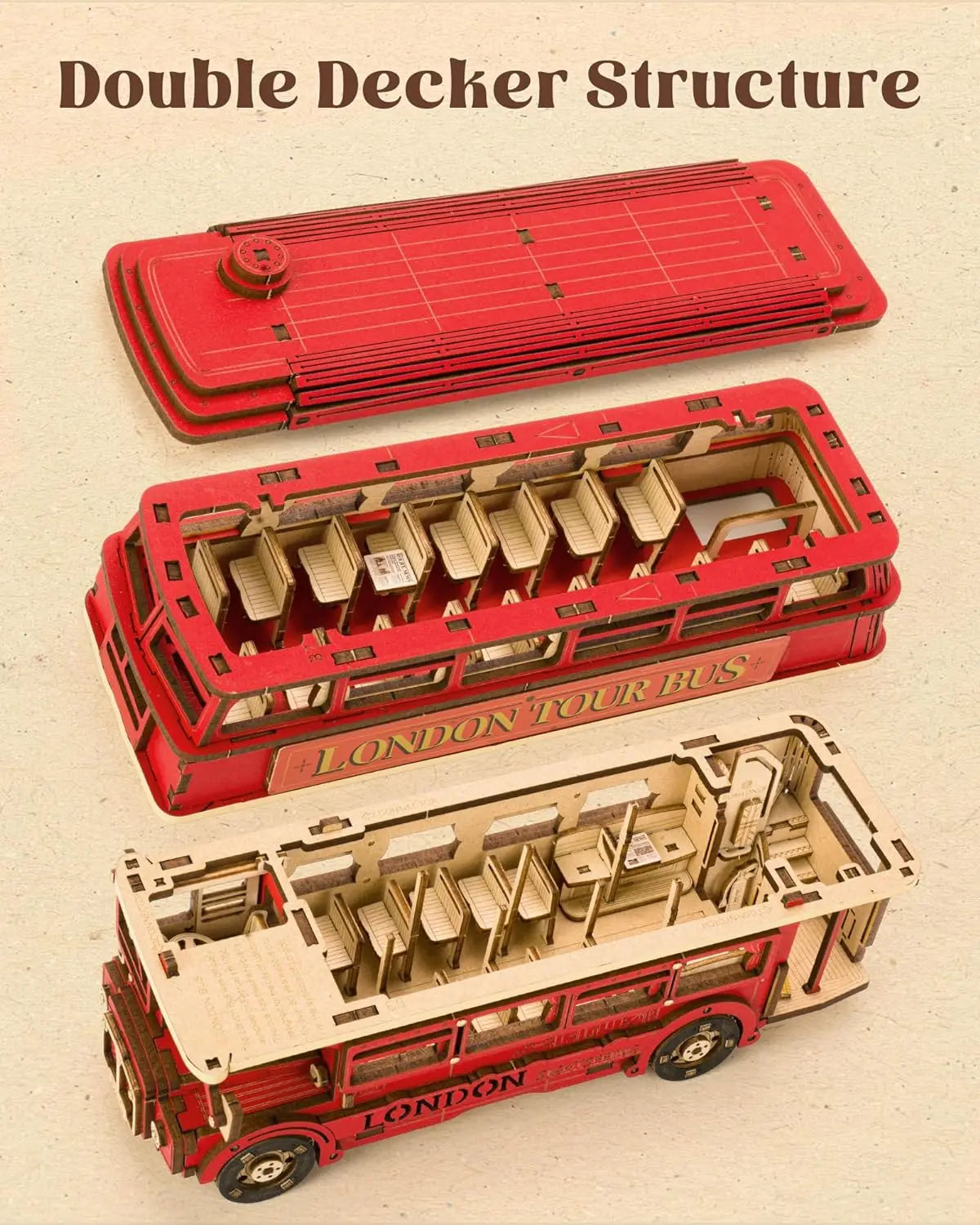 255 Piece Wooden London Bus 3D Model Puzzle