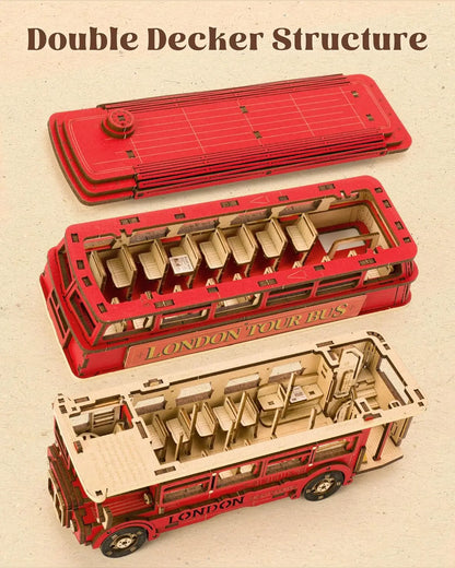 255 Piece Wooden London Bus 3D Model Puzzle