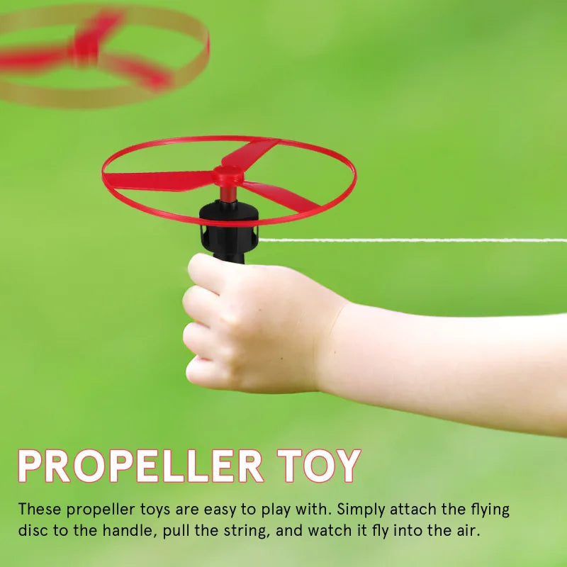 10 Piece Pull String Flying Propeller Toy Set