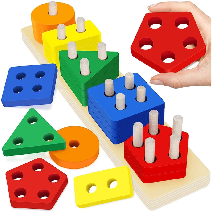 Wooden Shape Sorting and Stacking Toy for Kids