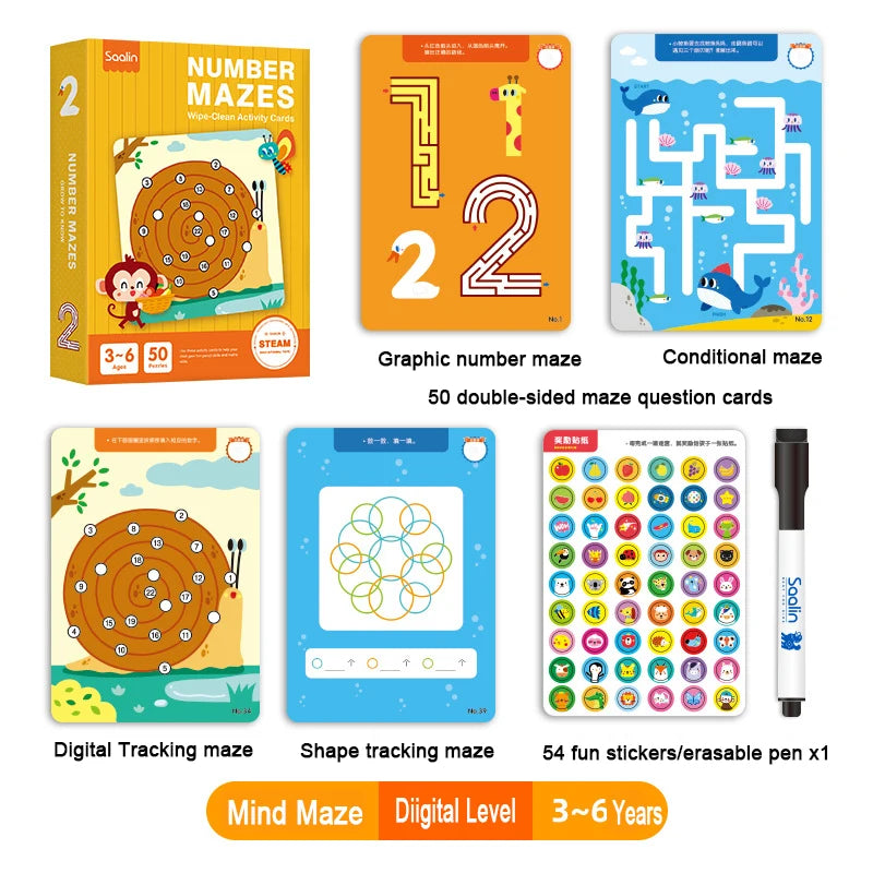 Wipe Clean Maze Activity Card Set for Kids