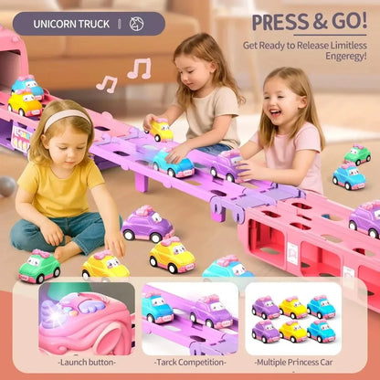 Foldable Car Carrier Race Track Set for Kids