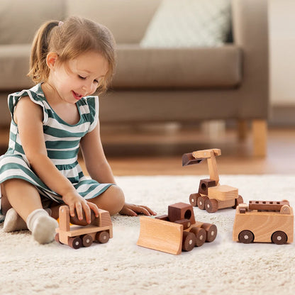 Wooden Construction Vehicle Toy Set for Kids