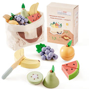 Wooden Pretend Food Cutting Play Set for Kids