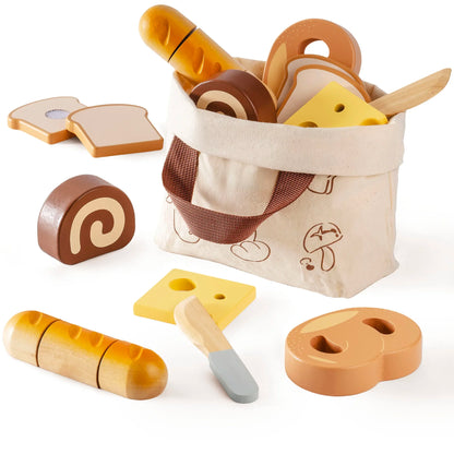 Wooden Pretend Food Cutting Play Set for Kids