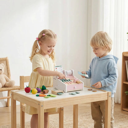 Wooden Cash Register Pretend Play Set for Kids